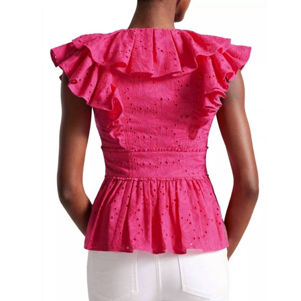 NWT Ted Baker Mazieh Broderie Eyelet Peplum Top Size 1 US 4 Ruffle Sleeve Pink - Picture 4 of 13
